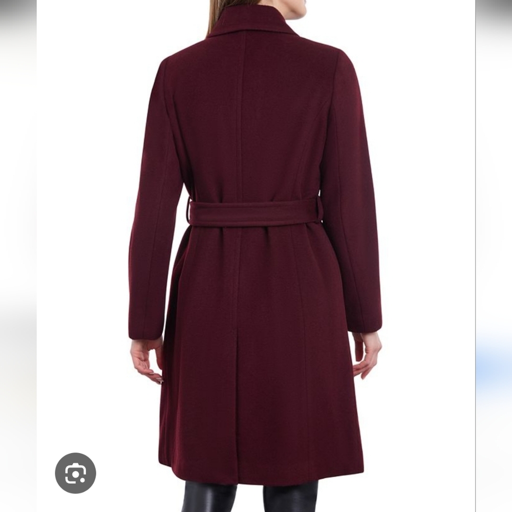 NWT Michael Kors Knee-length Burgundy Button/waist tie Peacoat. Size 10. - Picture 7 of 7